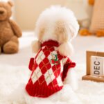 Festive Dog Sweater with Rhombus Embroidery & Cherry Pattern for Halloween & Christmas, Pet Apparel for Small Dog Breeds