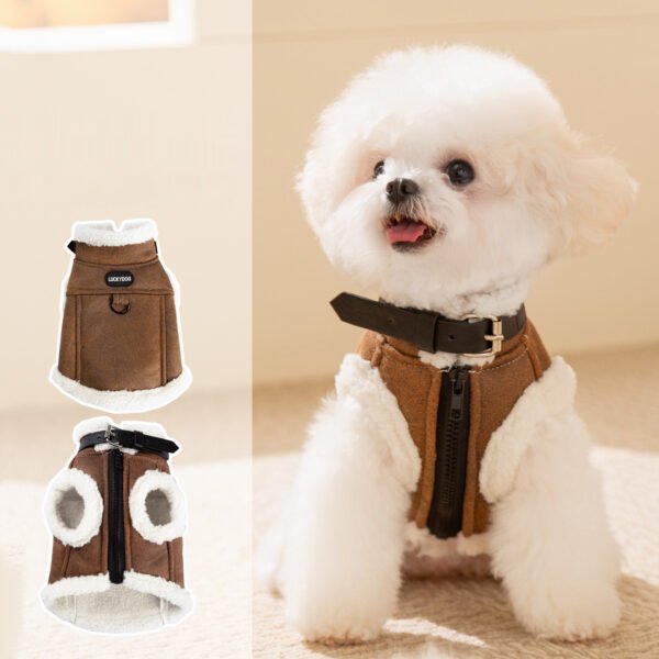 Stylish Versatile Cool Faux Suede Harness Vest, Thickened Warm Pet Apparel for Teddy Dogs, Autumn & Winter Use