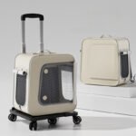 Leather Waterproof Insulated Pet Rolling Luggage, Portable Large-Capacity 2-in-1 Pet Backpack Carrier for Cats & Dogs