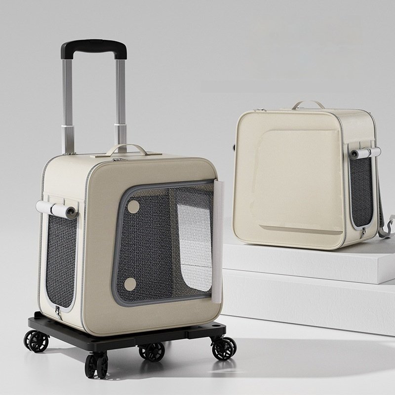 主图_01.jpg_b0d97fb3aacd488e_fixed Leather Waterproof Insulated Pet Rolling Luggage, Portable Large-Capacity 2-in-1 Pet Backpack Carrier for Cats & Dogs - Image 1