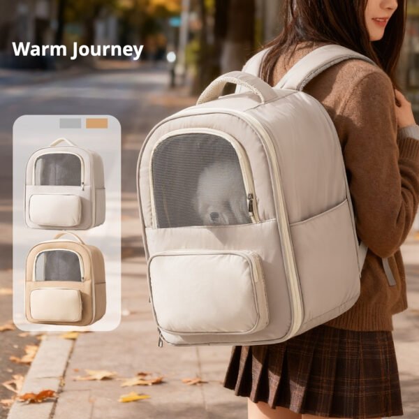 Ins-Style Pet Backpack Carrier, Cotton Warmth Spacious Breathable Dog & Cat Carrier, Portable Travel Bag for Outdoor Use