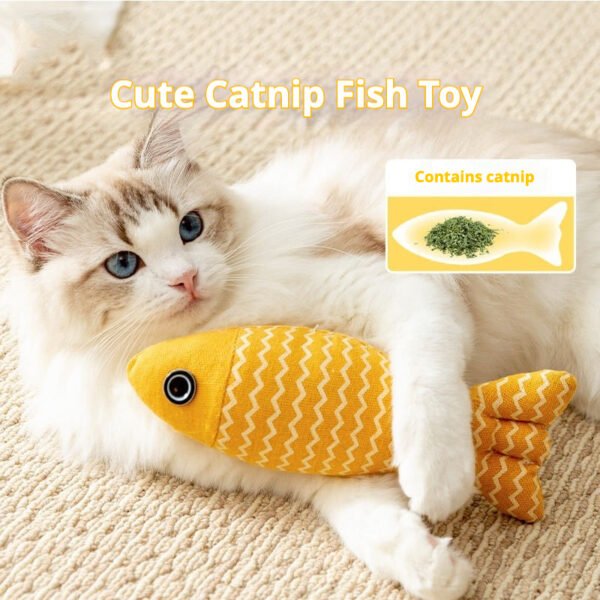 Catnip Fish Cat Toy, Self-Playing Boredom Relief Realistic Fish Teething Wand for Kittens & Adult Cats