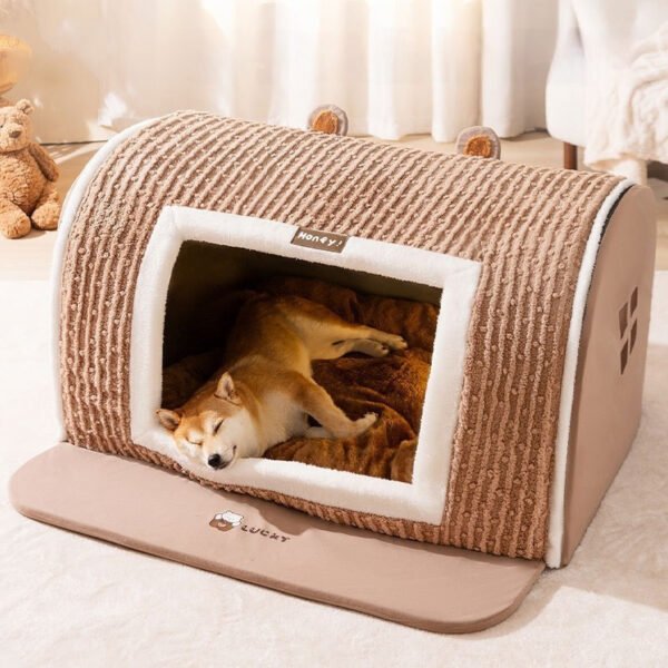 Winter & Autumn 3D Bear Arc-Shaped Pet House, Warm Dog Bed for Small/Medium/Large Dogs and Cats