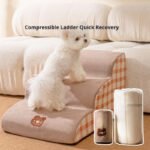 Washable Sponge Pet Stairs with Gentle Slope, Collapsible Dog Ramp for Small Dogs to Get on Couch & Bed