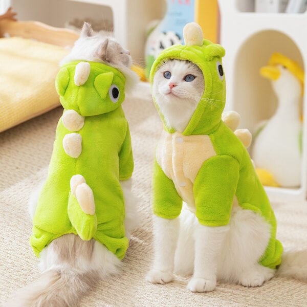 Autumn & Winter Cat & Dog Fleece Jumpsuit, Cute Dinosaur Costume, Thickened Warm 4-Legged Outfit with Traction Function