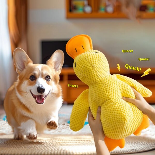 Pet Dog Chew Toys, Boredom Relief Squeaky Yellow Duck Plush Toy, Self-Play Interactive Toys for Small & Large Dogs