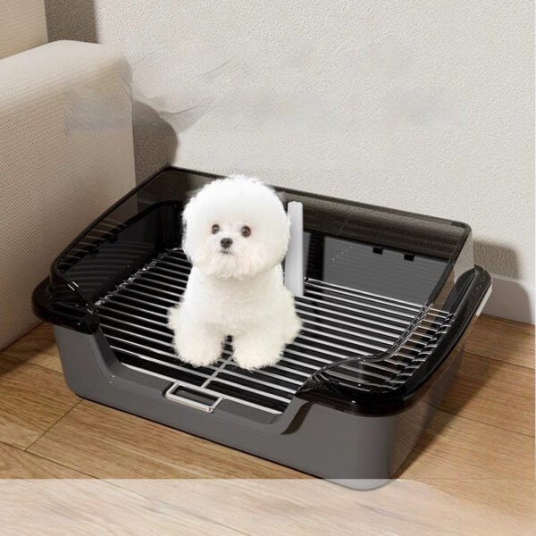 Dog Potty with Fence & Iron Mesh, Anti-Splash Stain-Resistant Easy-to-Clean Pet Litter Box for Small & Medium Dogs