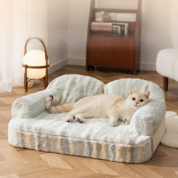 Thickened Warm Tiger-Striped Latex Pet Sofa Bed for Cats & Dogs, Winter Cat Nest with Latex Mat for Sleeping