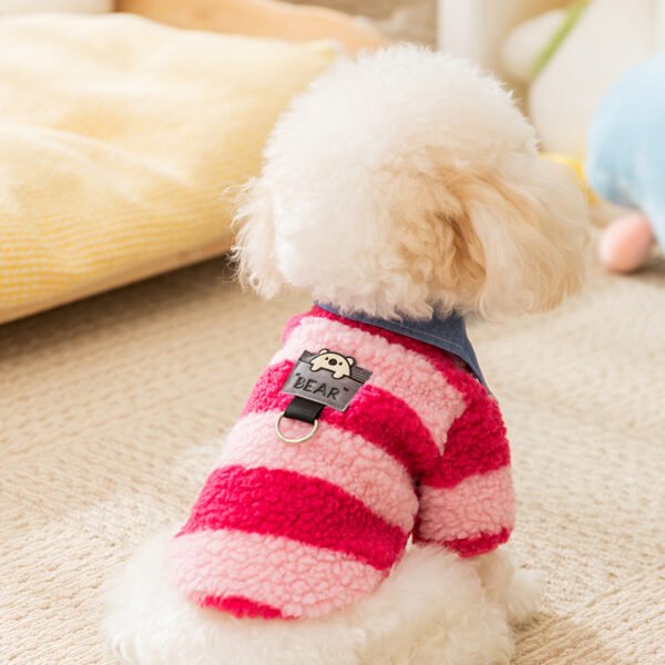 Autumn & Winter Pet Polar Fleece Jacket for Kittens & Small Dogs, Minimalist Striped Shirt Collar 2-Leg Thickened Apparel