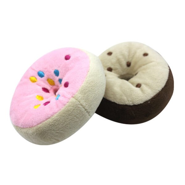 Squeaky Donut Plush Dog Toy, Stress Relief Teething Interactive Chew Toy