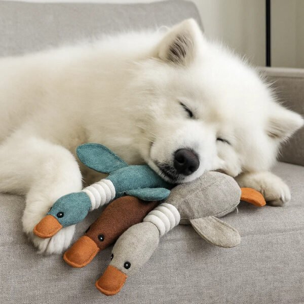 Squeaky Goose Plush Dog Toy, Interactive Teething Chew Toy for Dogs & Cats